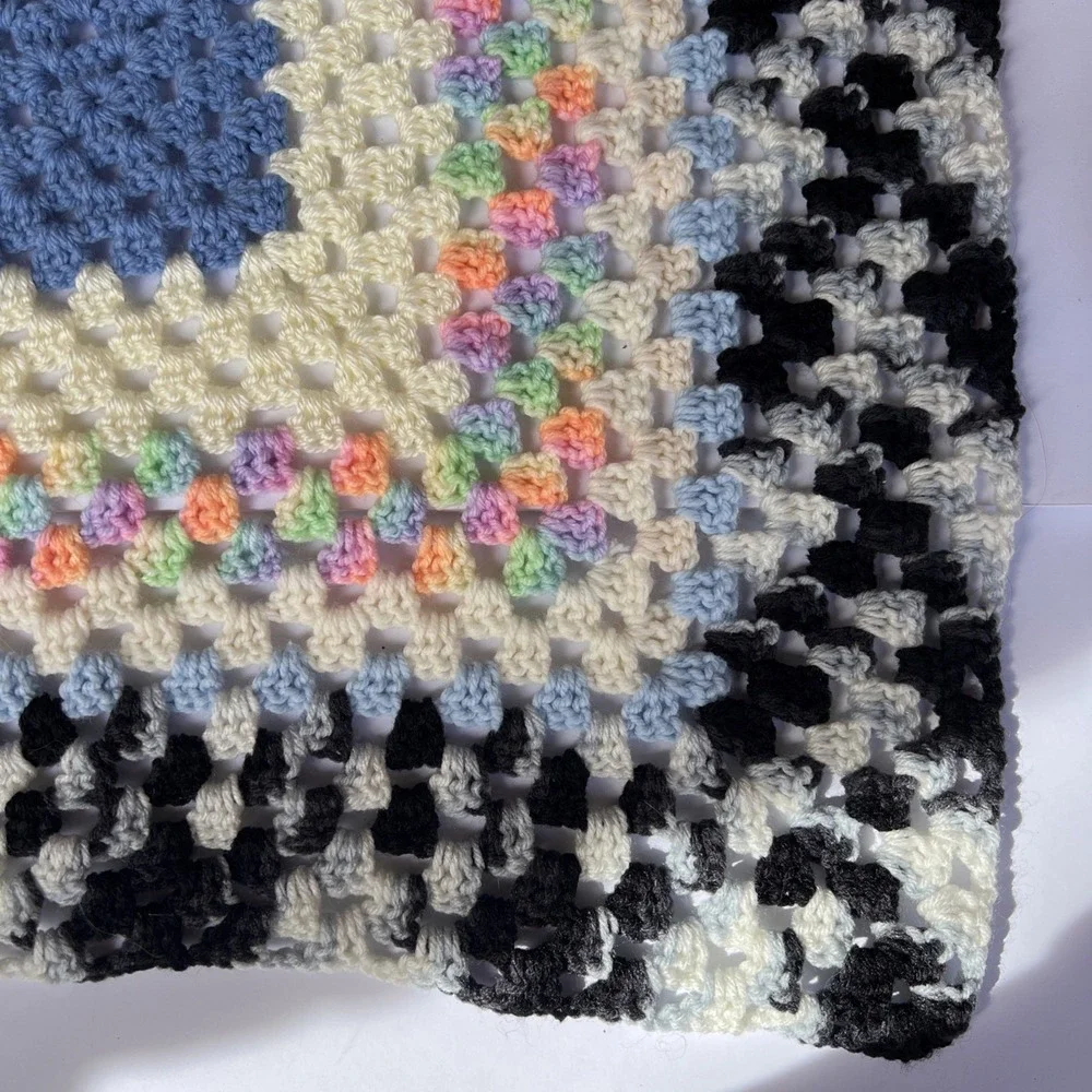 VTG Handmade Granny Square Crochet Table Topper 24